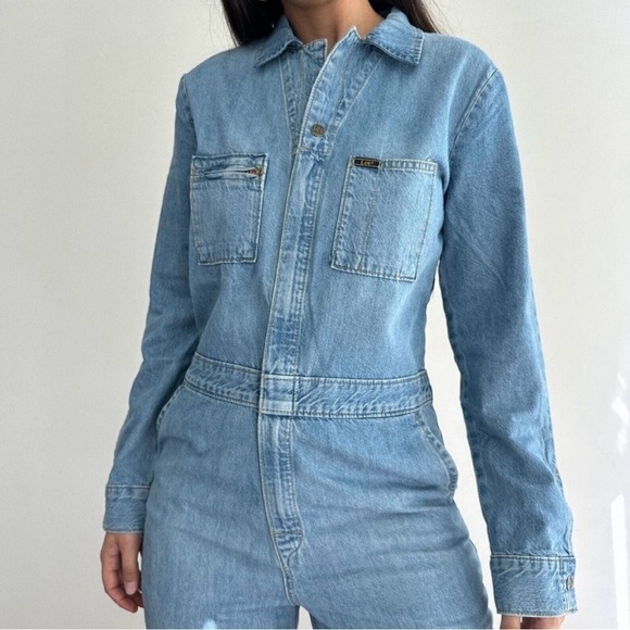 Free People X Lee Jumpsuit Union Alls Denim Heart Patch Bohemian Retro - Picture 4 of 11